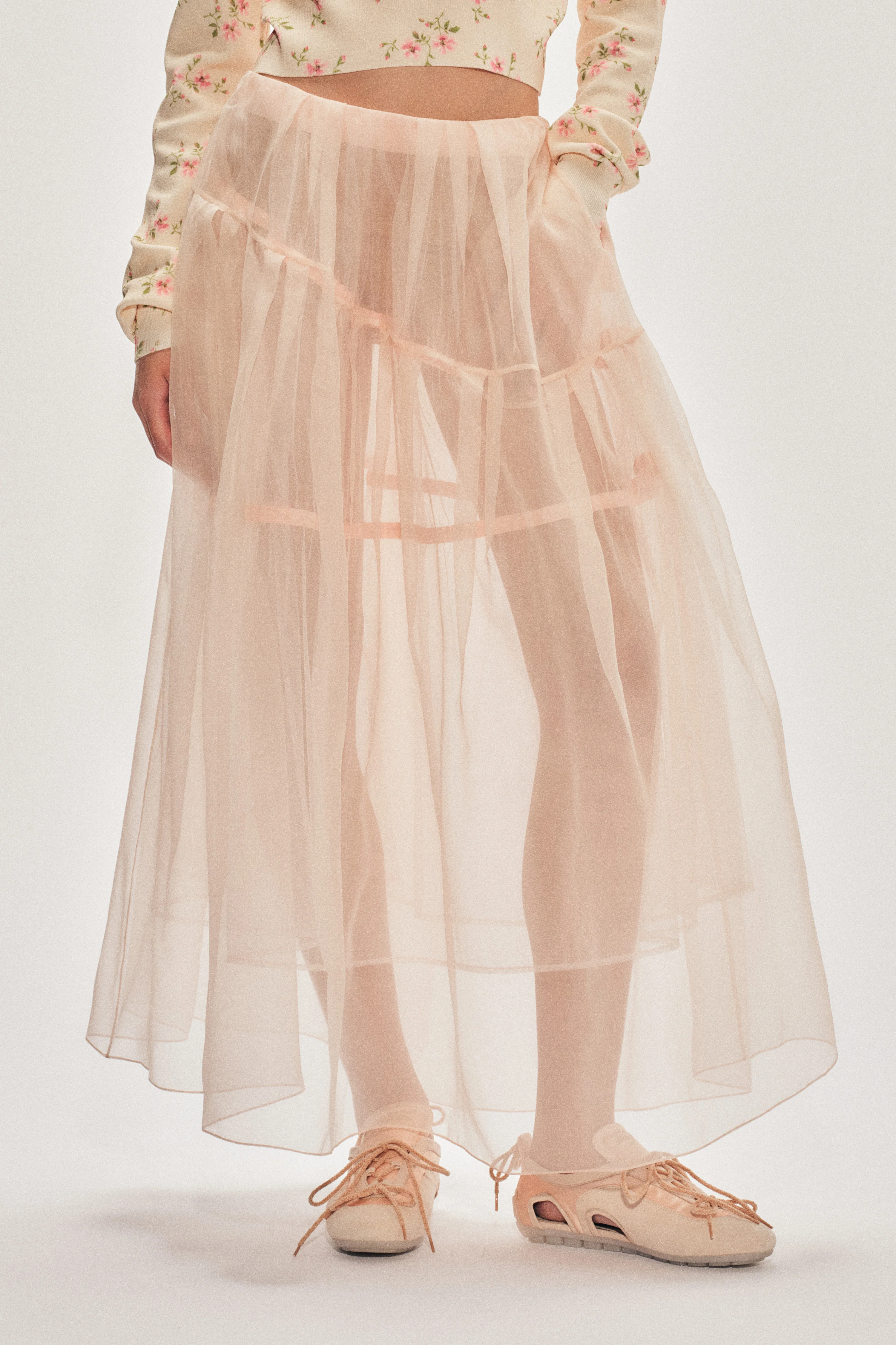 Sheer Overlay Long Flounce Skirt - Image 4