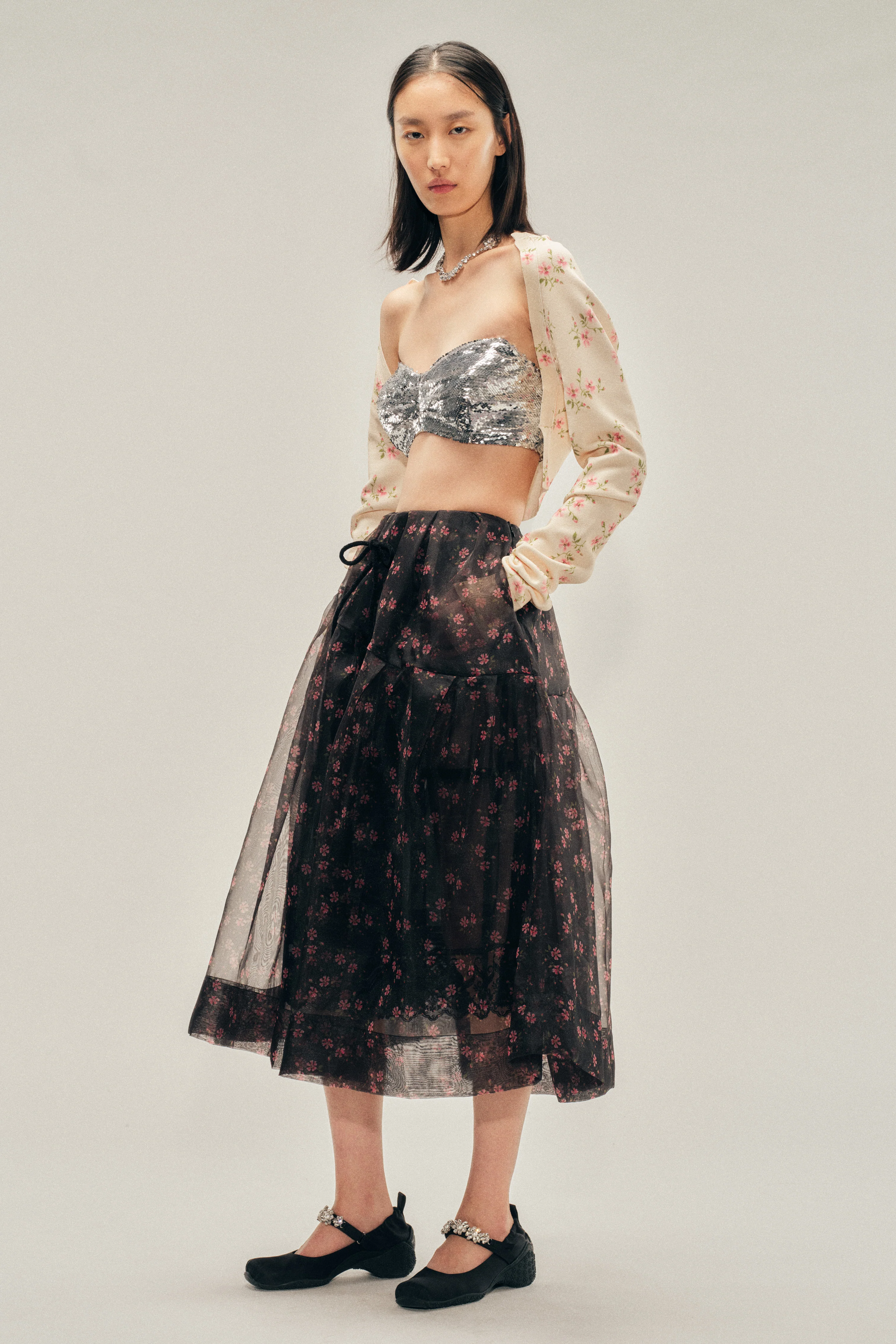Sheer Overlay Long Flounce Skirt - Image 3