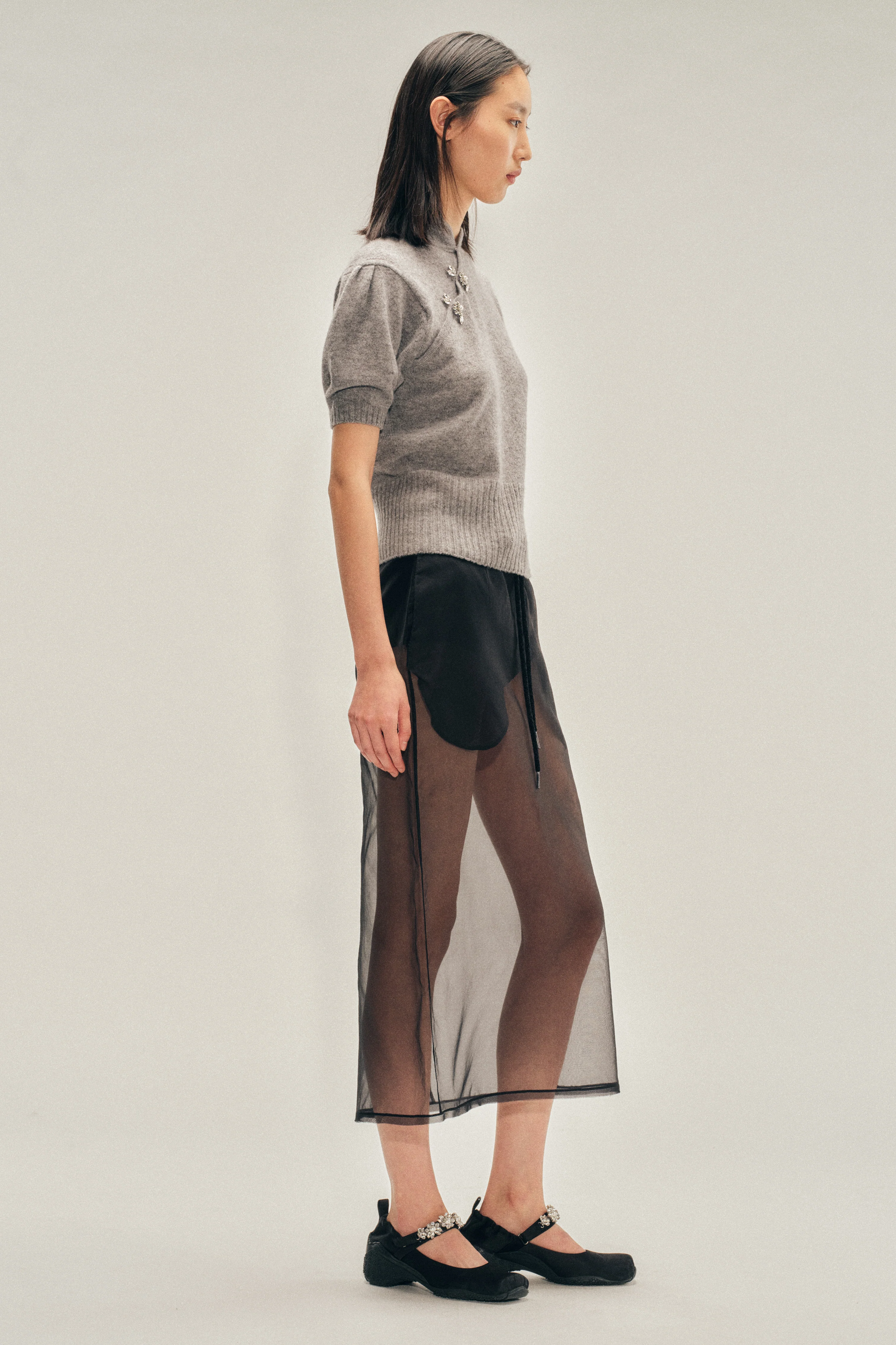 Sheer Frayed Column Pencil Skirt - Image 3