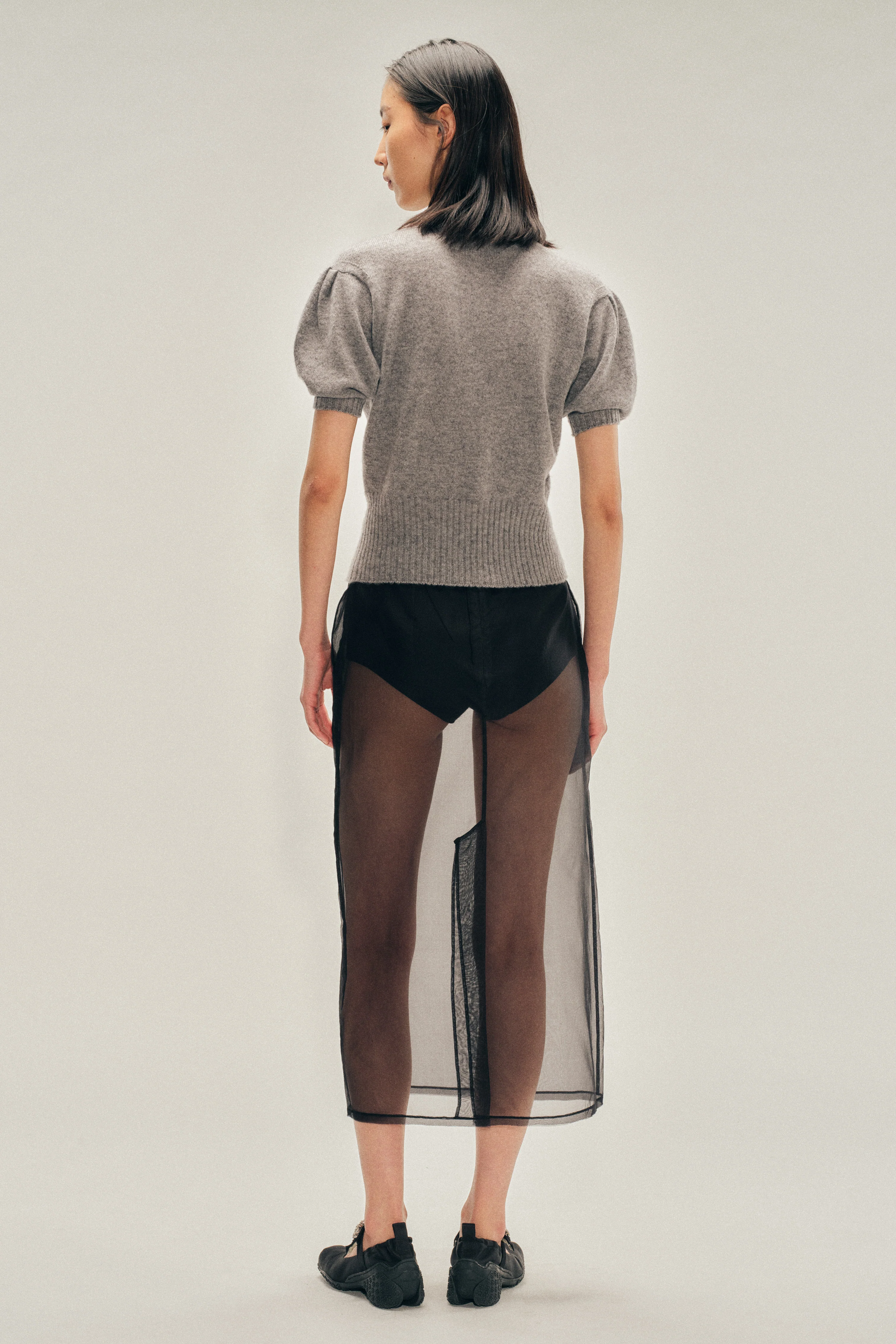 Sheer Frayed Column Pencil Skirt - Image 4