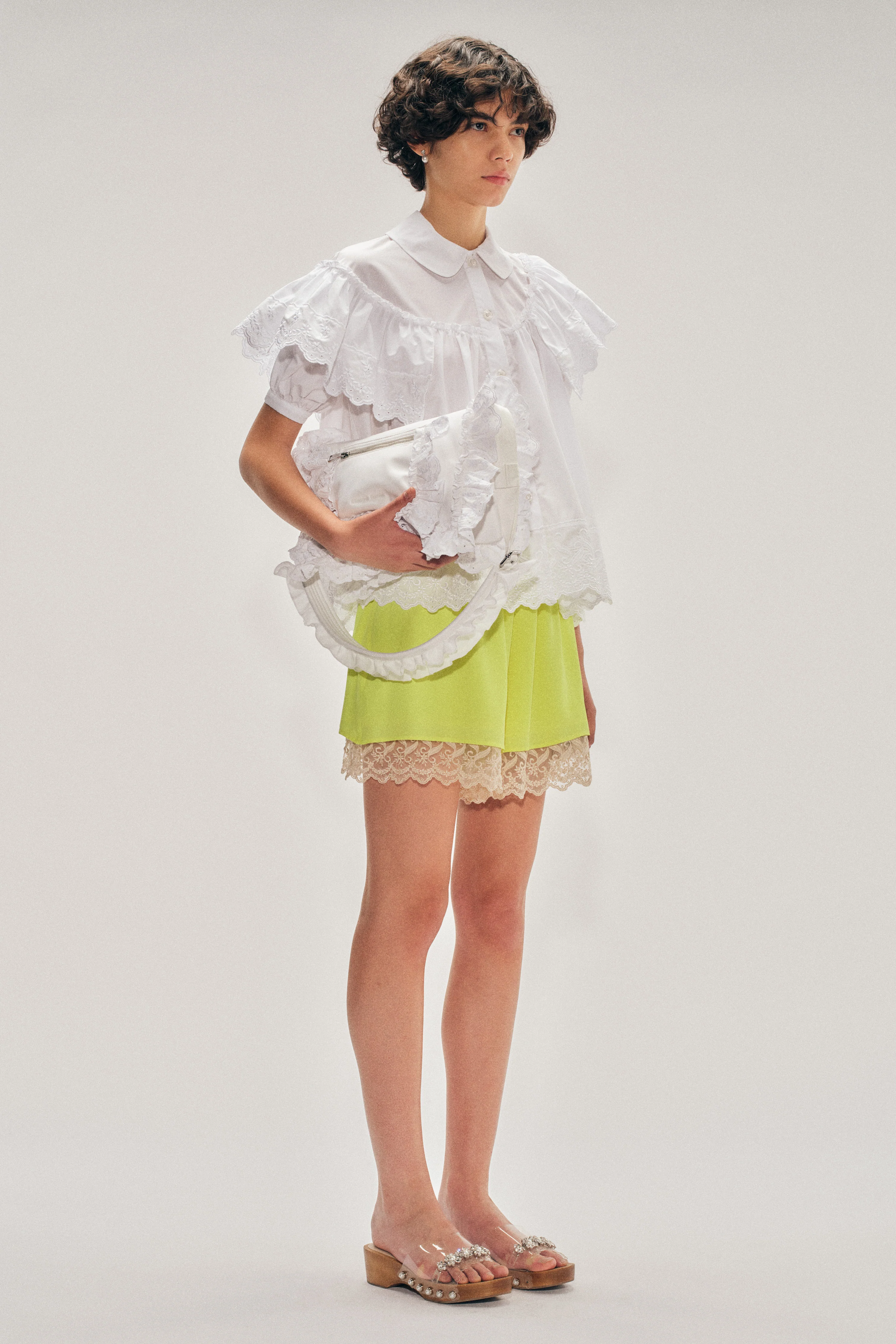 Cropped Puff Sleeve Ruffle Frill Trim Shirt - Image 3