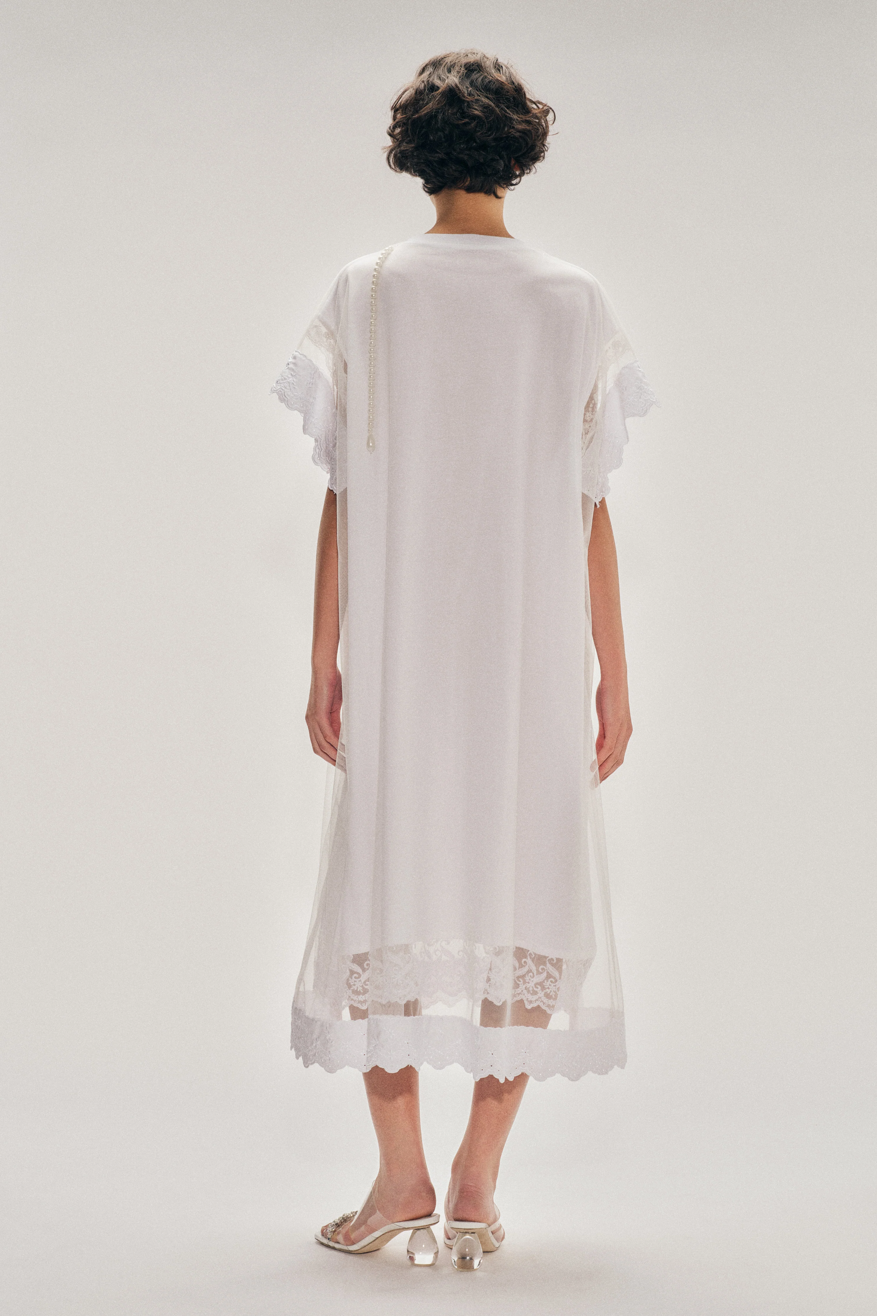 Beaded Layered Liquid Lace Trim Smock Dress - Image 3