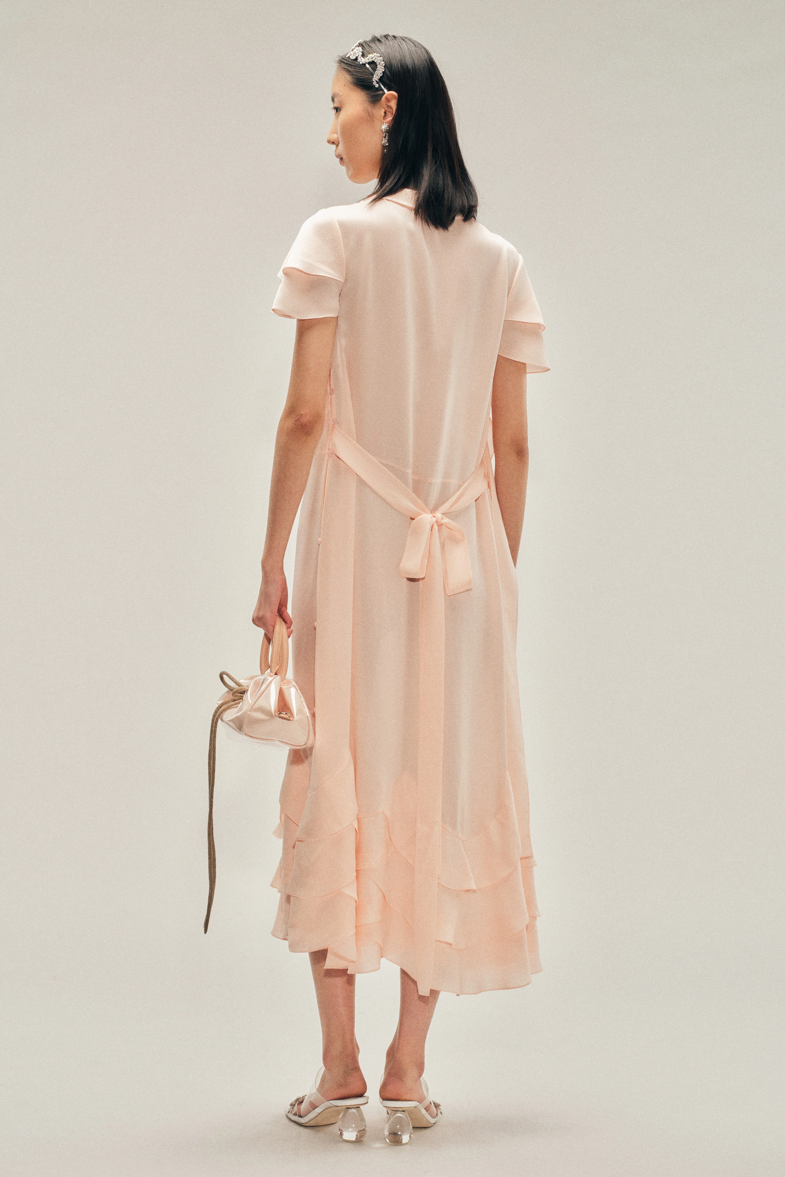 Peeling Scalloped Hem Petal Bow Sash Dress - Image 3