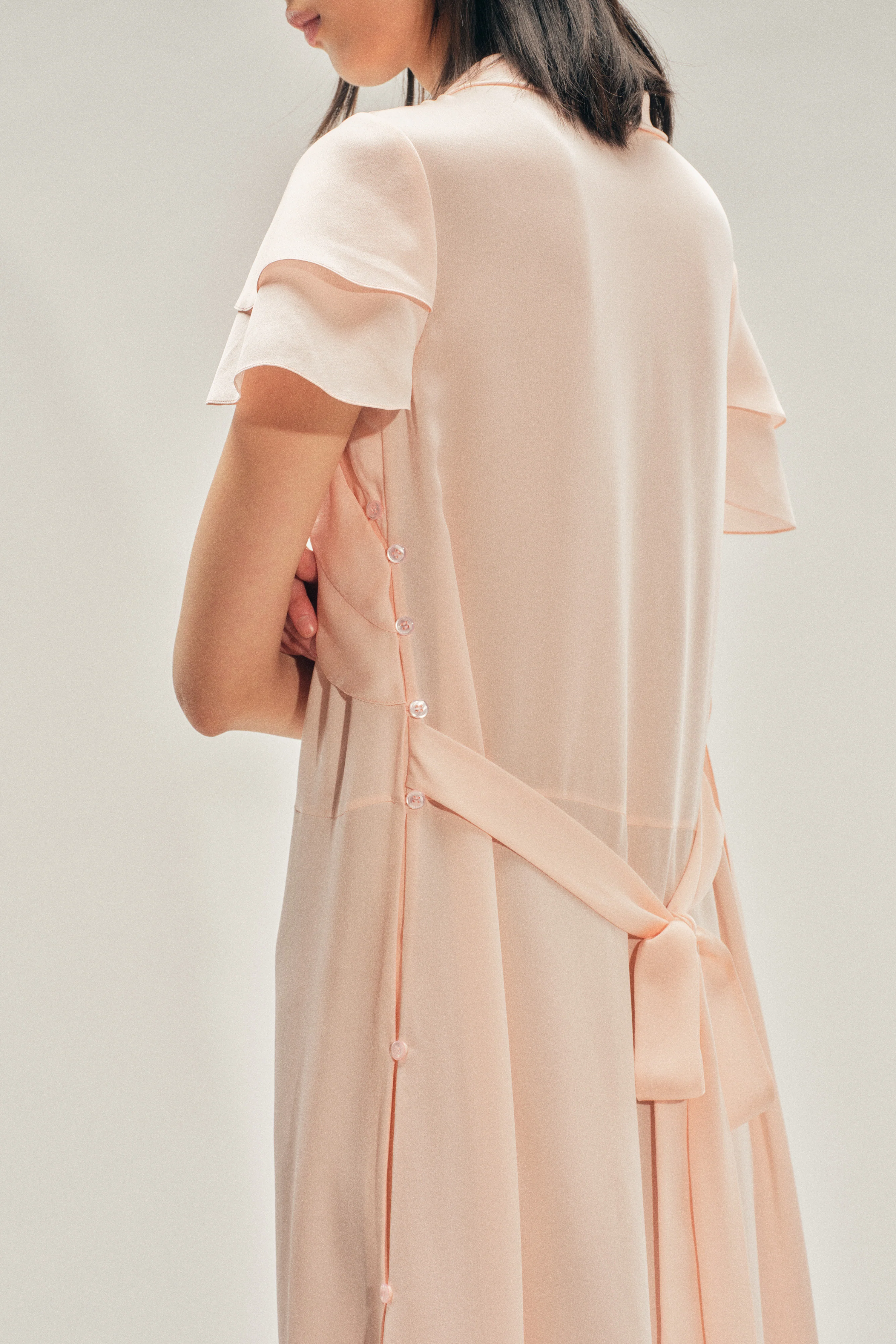 Peeling Scalloped Hem Petal Bow Sash Dress - Image 4