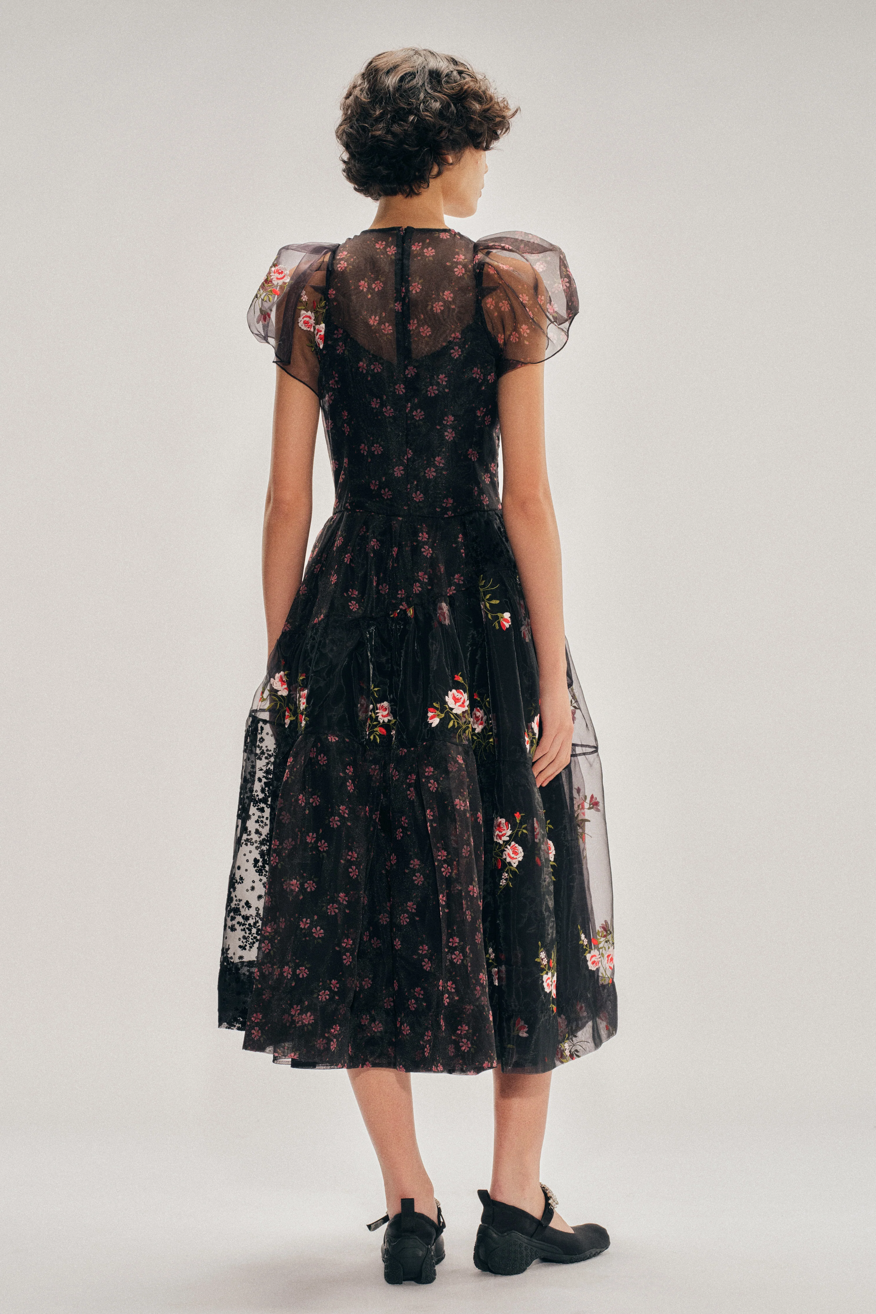 Sheer Puff Sleeve Patchwork Flounce Dress - Image 3